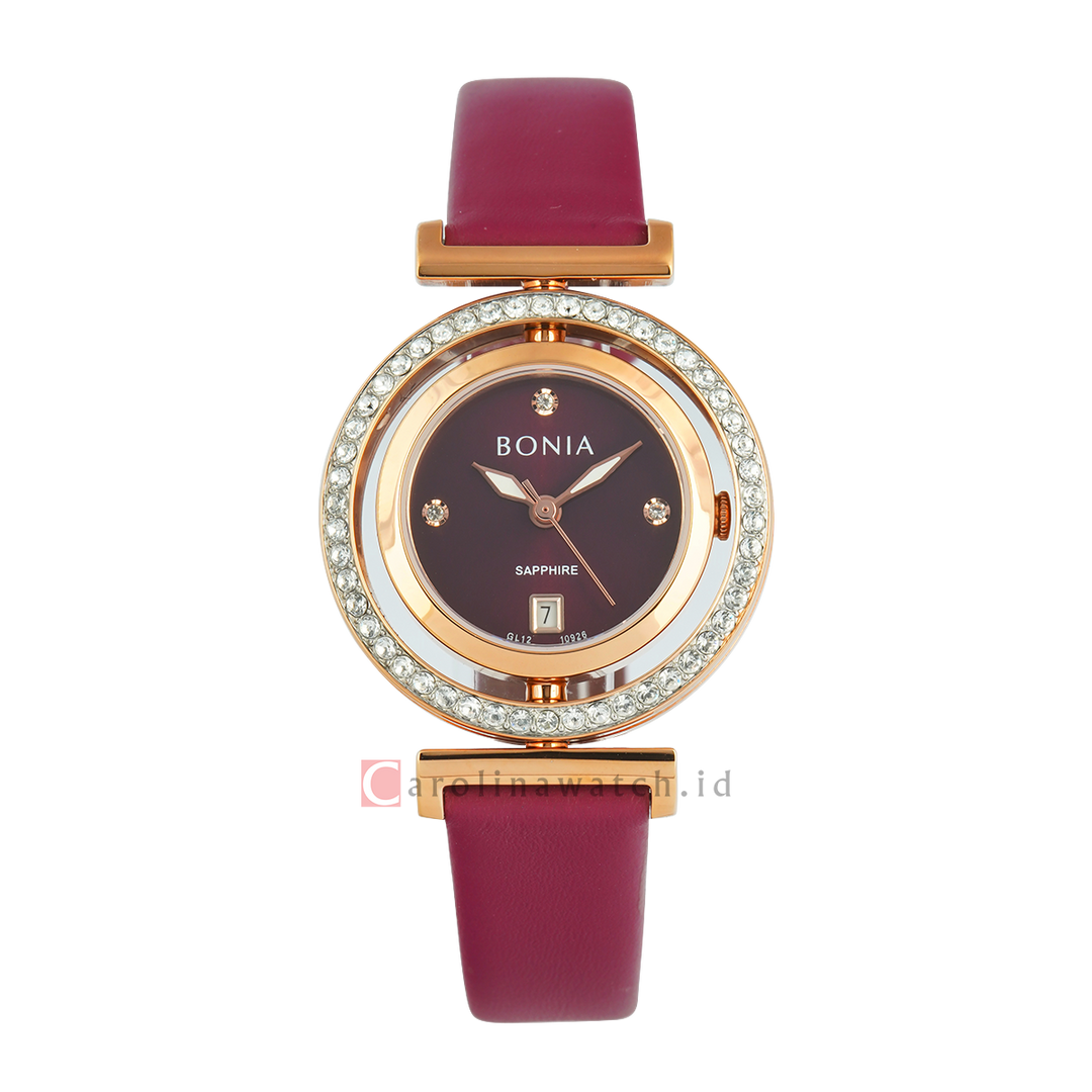 Jam Tangan Bonia Elegance B10926-2567S Women Wine Red Dial Wine Red Leather Strap