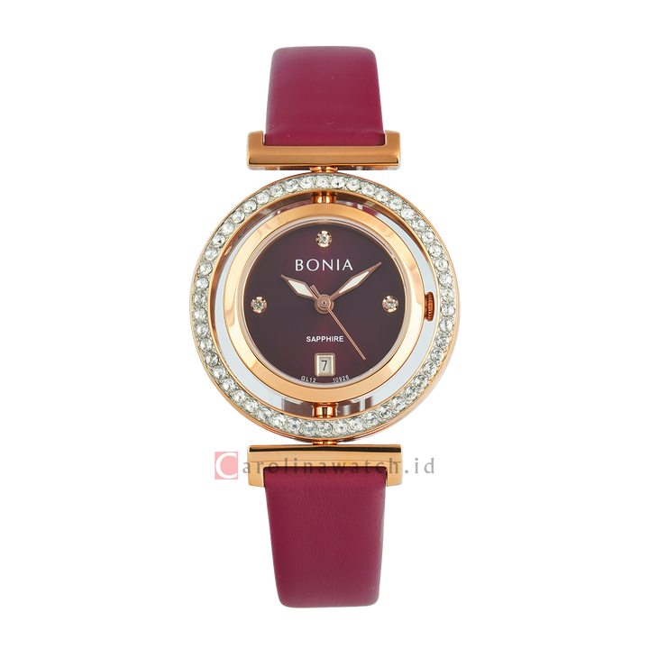 Jam Tangan Bonia Elegance B10926-2567S Women Wine Red Dial Wine Red Leather Strap