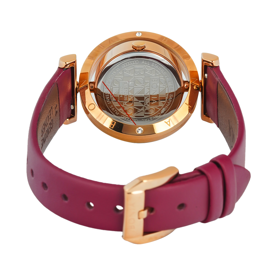 Jam Tangan Bonia Elegance B10926-2567S Women Wine Red Dial Wine Red Leather Strap