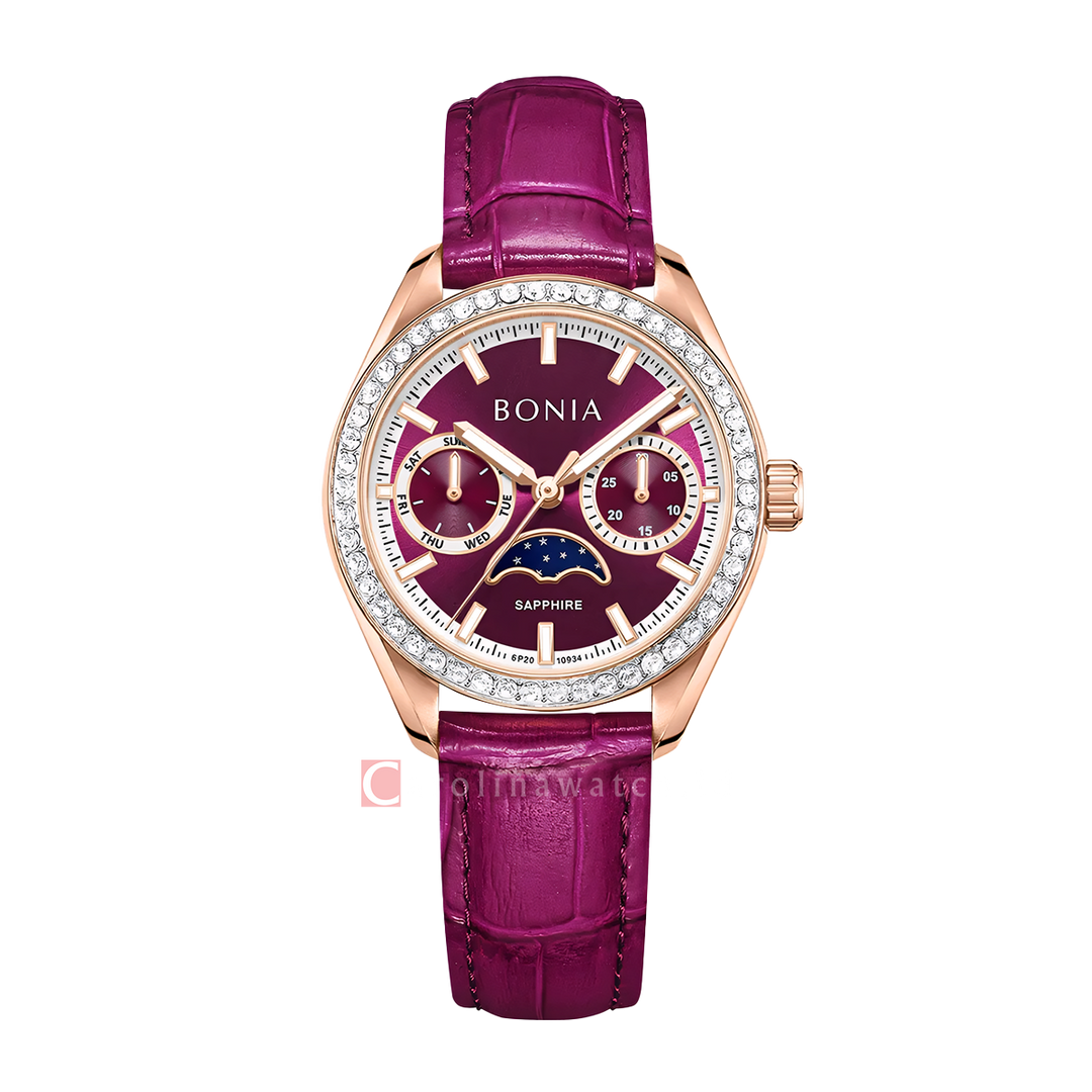 Jam Tangan BONIA Contemporary B10934-2562S Women Red Dial red Leather Strap