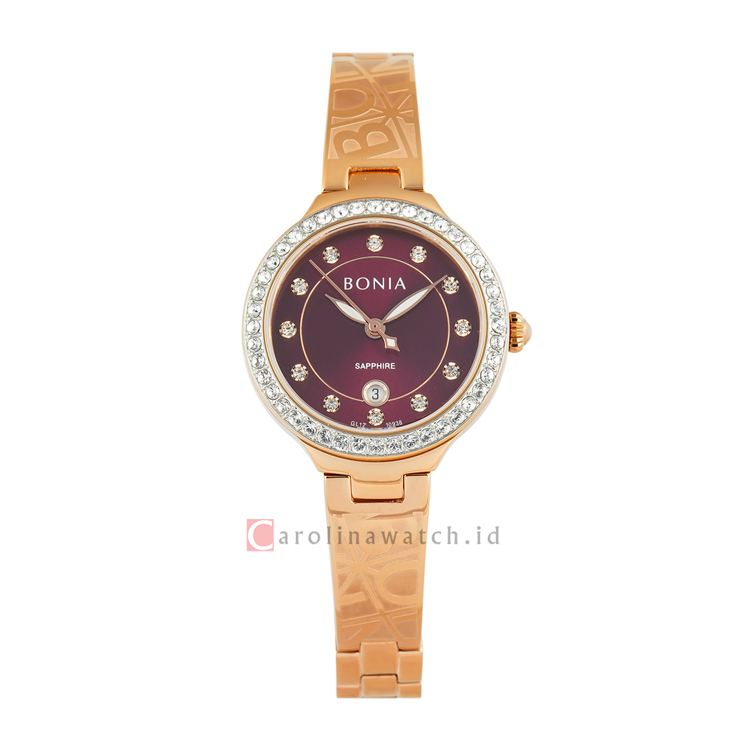 Jam Tangan BONIA B10938-2567S Women Red Wine Dial Rose Gold Stainless Steel Band