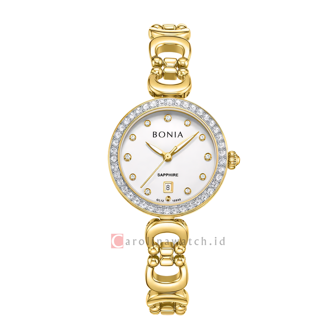 Jam Tangan BONIA Elegance B10940-2217S Women White Dial Gold Stainless Steel Strap