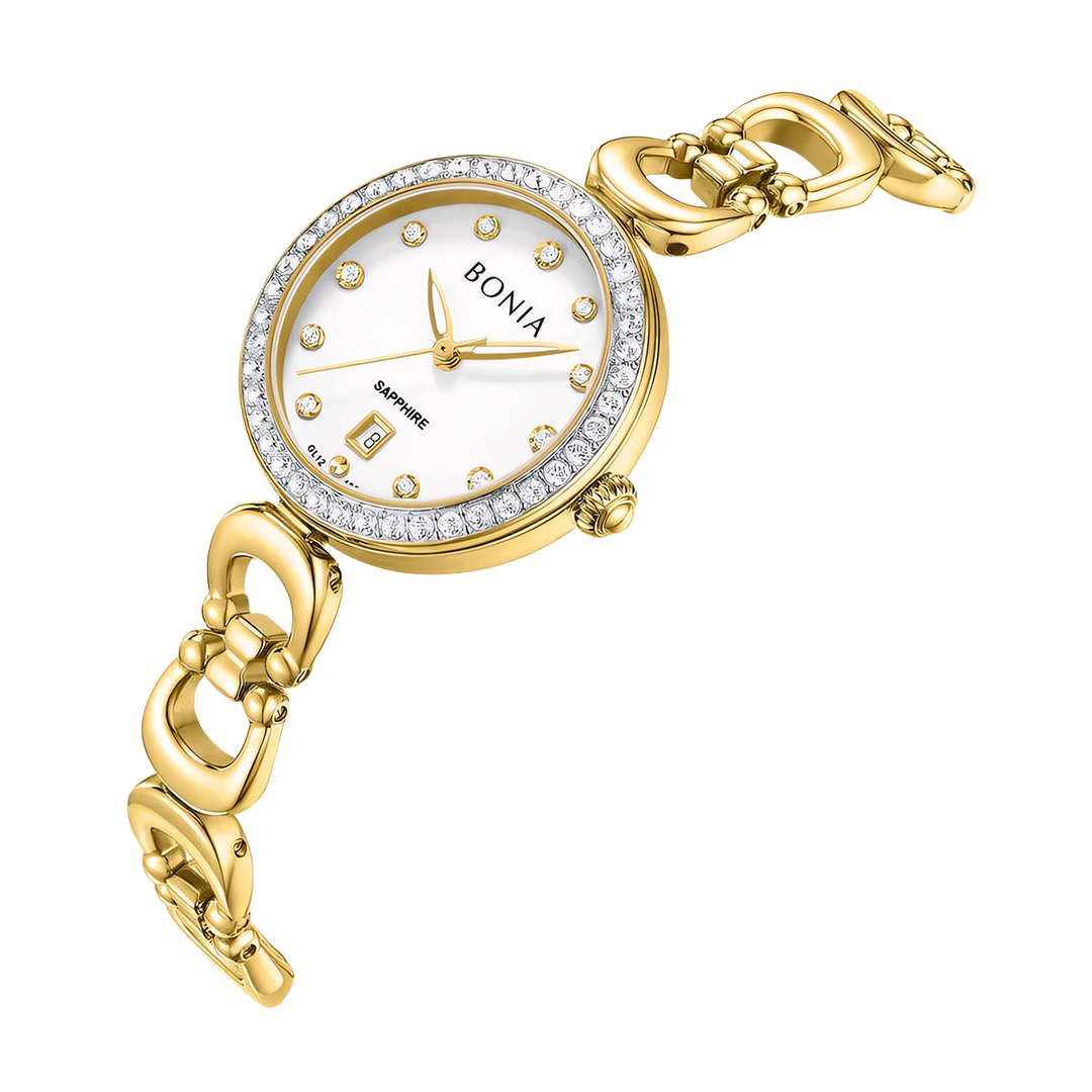 Jam Tangan BONIA Elegance B10940-2217S Women White Dial Gold Stainless Steel Strap