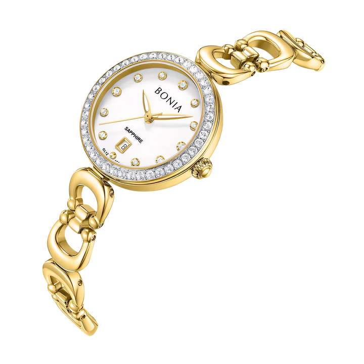 Jam Tangan BONIA Elegance B10940-2217S Women White Dial Gold Stainless Steel Strap
