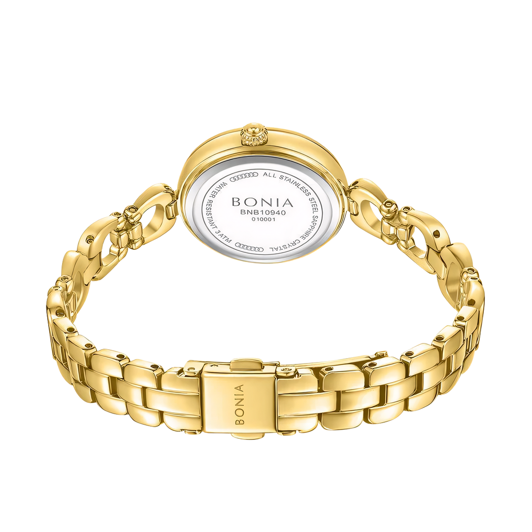 Jam Tangan BONIA Elegance B10940-2217S Women White Dial Gold Stainless Steel Strap