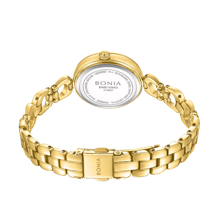 Jam Tangan BONIA Elegance B10940-2217S Women White Dial Gold Stainless Steel Strap