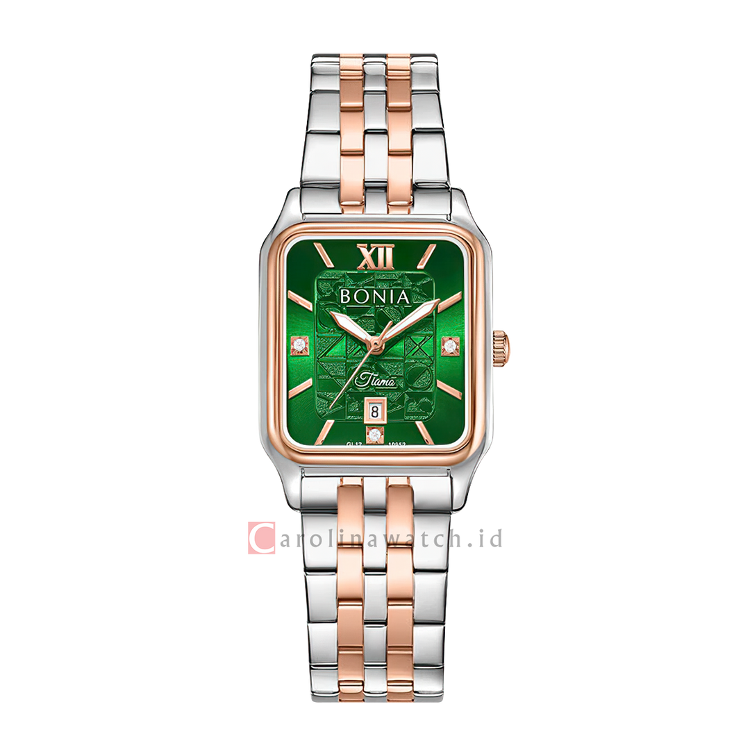 Jam Tangan BONIA Tiamo B10952-2693 Women Green Dial Dual Tone Stainless Steel Strap