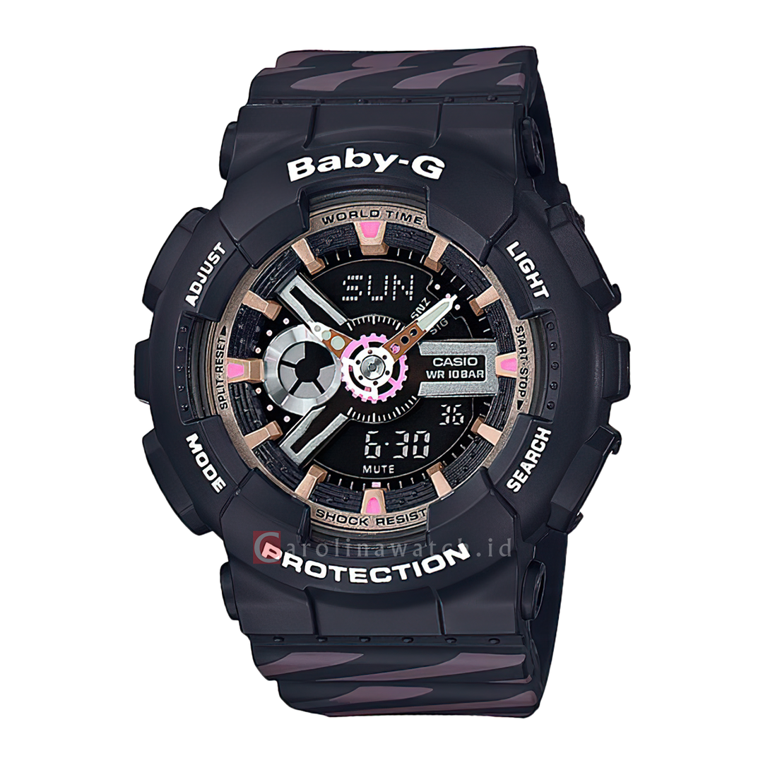 Jam Tangan Casio Baby-G BA-110CH-1A Punto It Design Women Digital Analog Dial Black Resin Band