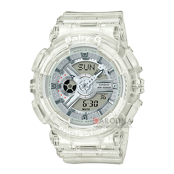 Jam Tangan Casio Baby-G BA-110CR-7A Women White Digital Analog Dial White Transparent Resin Band