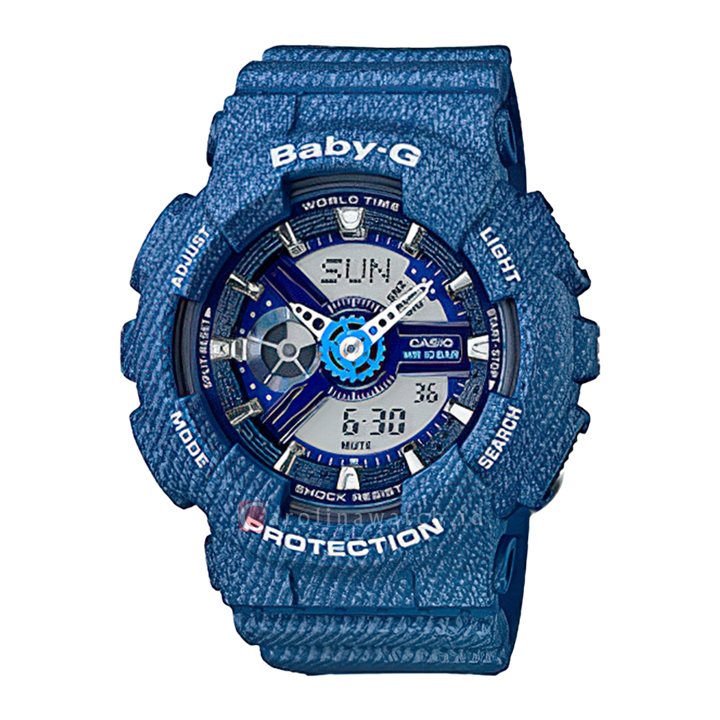 Jam Tangan Baby-G BA-110DC-2A2 Women Digital Analog Dial Denim Blue Resin Band