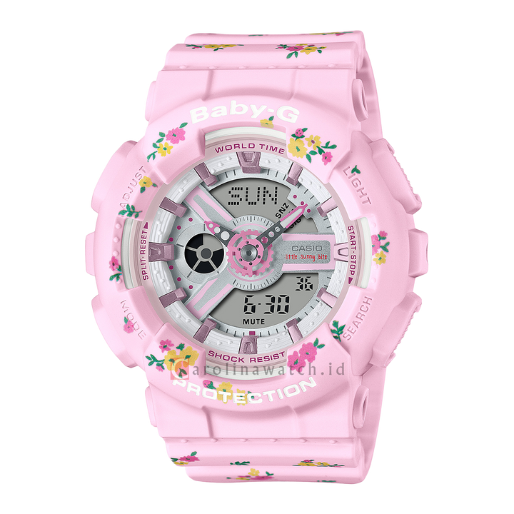 Jam Tangan CASIO BABY-G BA-110LSB-4A Women Little Sunny Bite Digital Analog Dial Pink Flower Resin Band