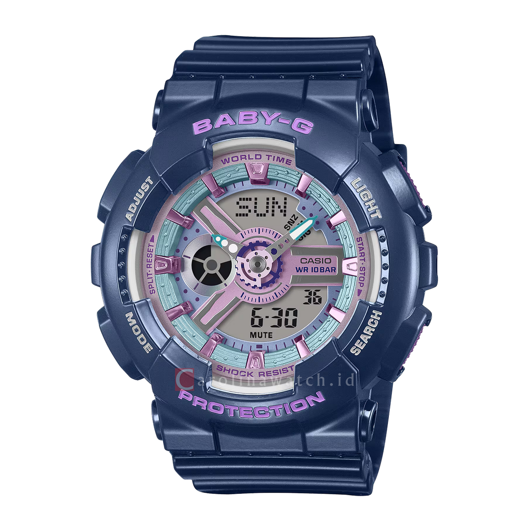 Jam Tangan Casio Baby-G BA-110MC-2A Women Digital Analog Dial Blue Metalic Resin Band