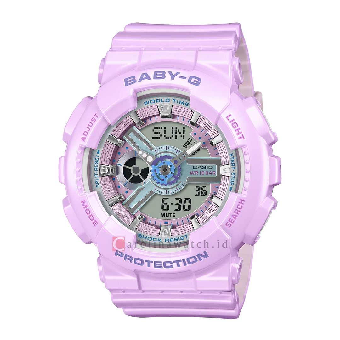 Jam Tangan Casio Baby-G BA-110MC-6A Women Digital Analog Dial Light Purple Metalic Resin Band