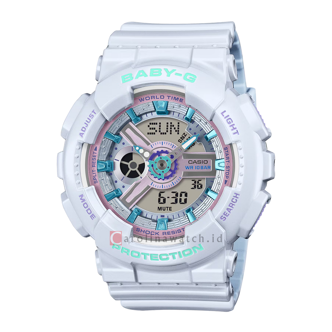 Jam Tangan Casio Baby-G BA-110MC-7A Women Digital Analog Dial White Resin Band