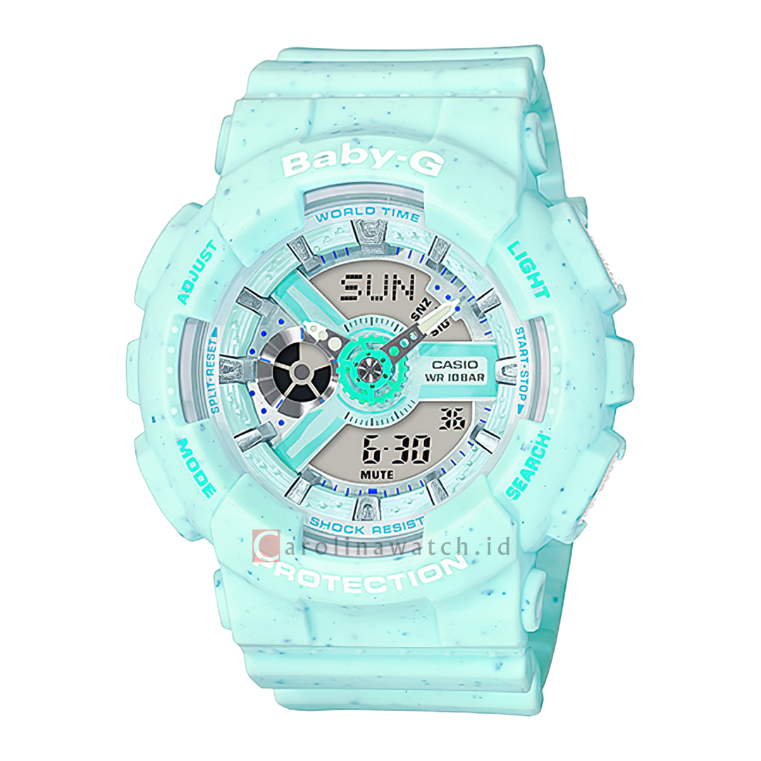 Jam Tangan Casio Baby-G BA-110PI-2A Women White Digital Analog Dial Turquoise Green Resin Band