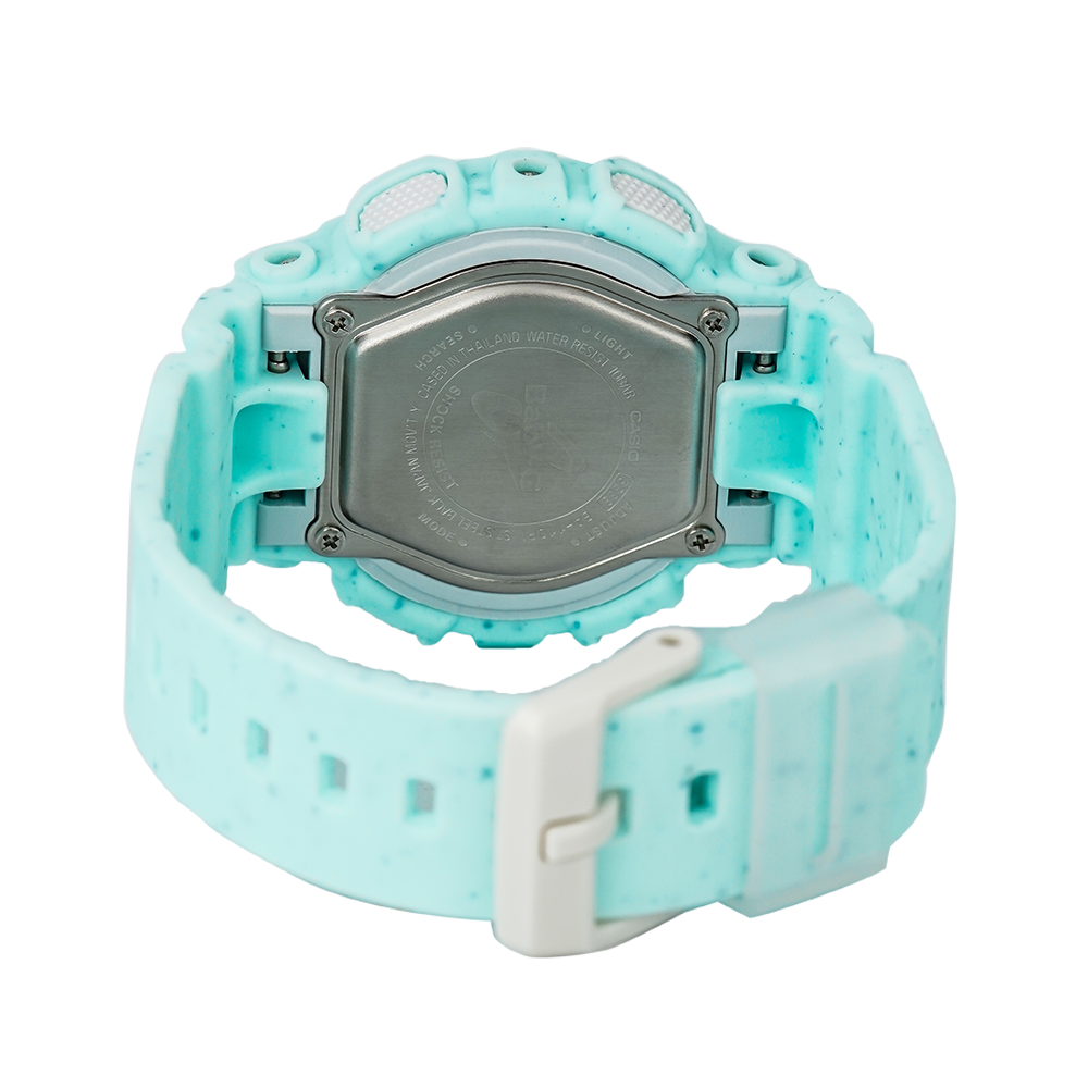 Jam Tangan Casio Baby-G BA-110PI-2A Women White Digital Analog Dial Turquoise Green Resin Band