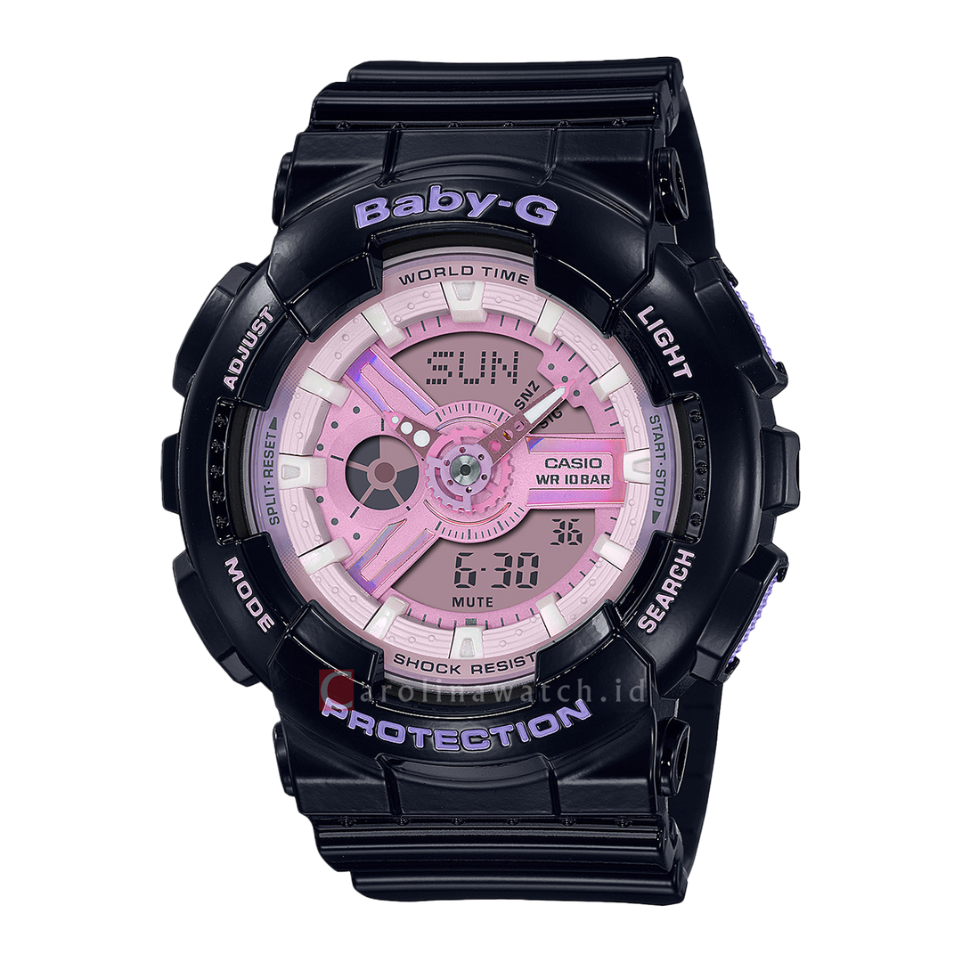 Jam Tangan CASIO BABY G BA-110PL-1A Women Purple Digital Analog Dial Black Resin Band