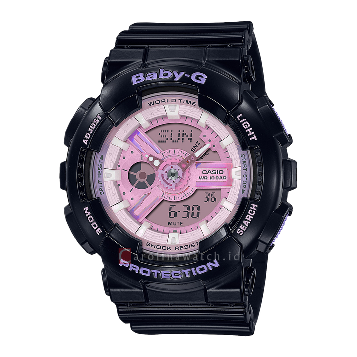 Jam Tangan CASIO BABY G BA-110PL-1A Women Purple Digital Analog Dial Black Resin Band