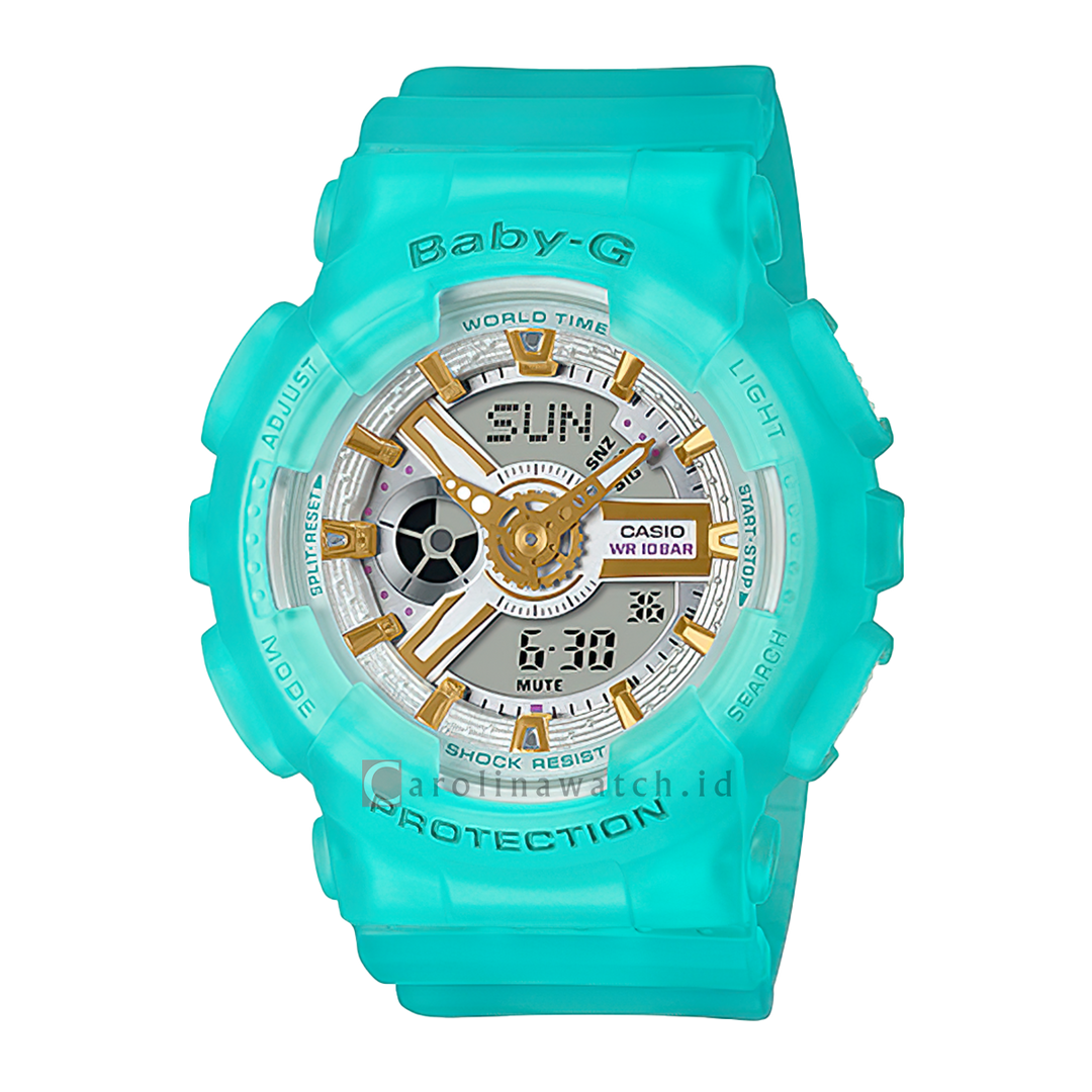 Jam Tangan Casio Baby-G BA-110SC-2A Women Digital Analog Dial Aqua Blue Resin Band