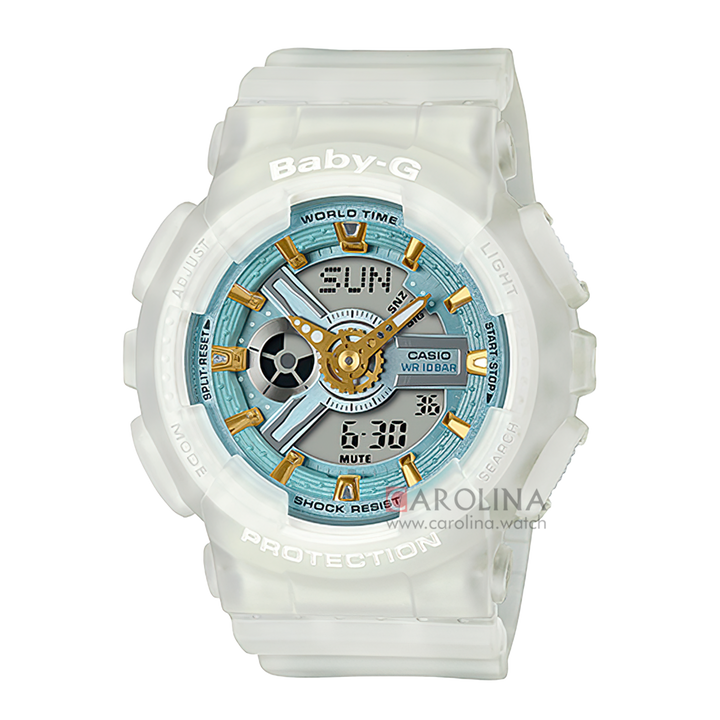 Jam Tangan CASIO BABY G BA-110SC-7A Women Spring And Summer Digital Analog Dial White Resin Band