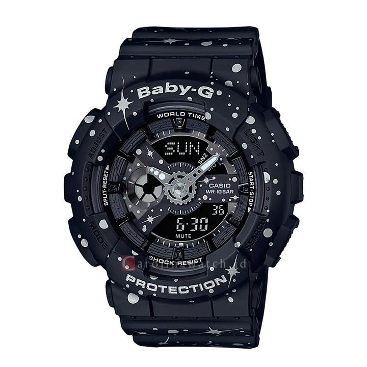 Jam Tangan Casio Baby-G G BA-110ST-1A Women Digital Analog Dial Black Resin Band