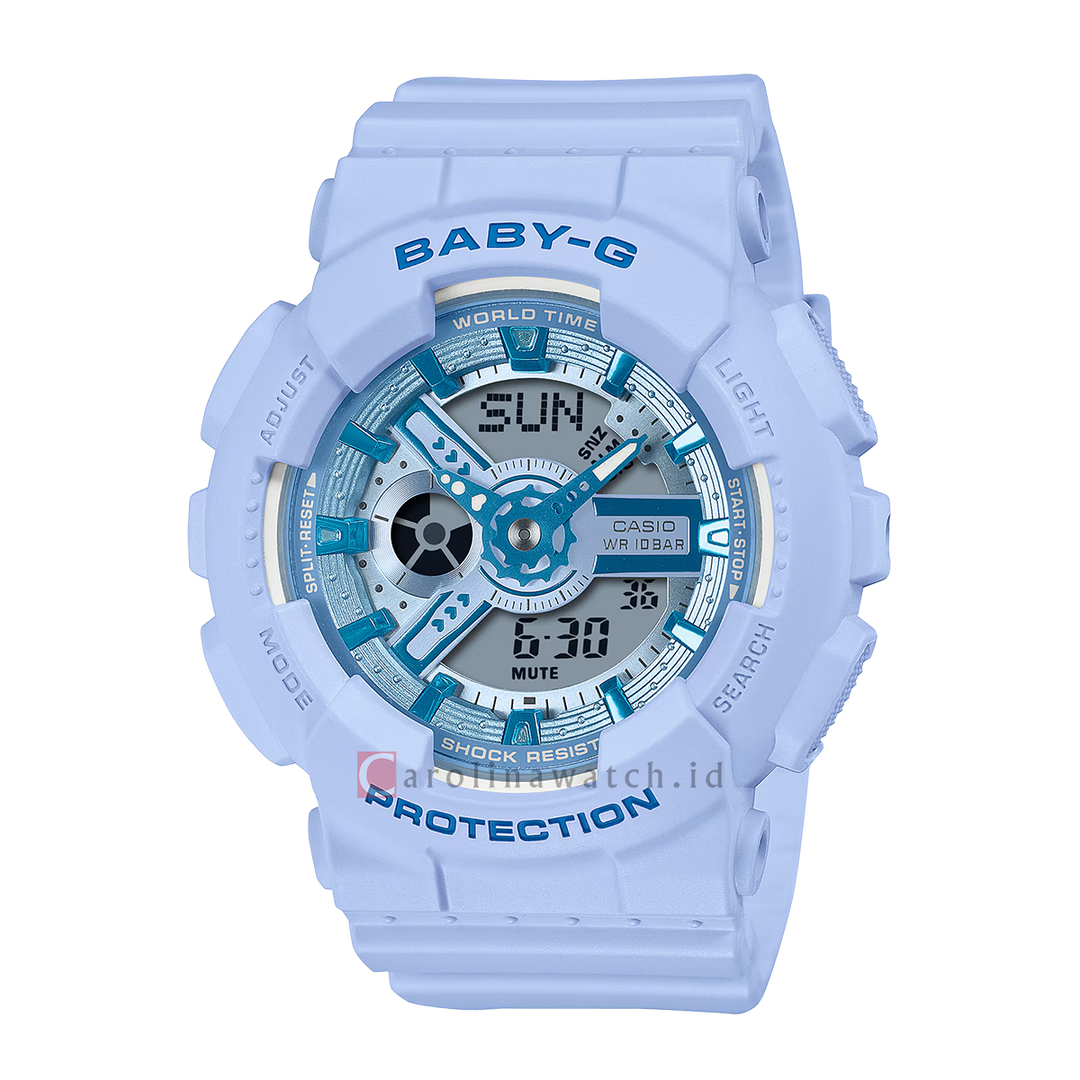 Jam Tangan Casio Baby-G BA-110YK-2A Women Inspired Digital Analog Dial Blue Resin Band (JDM)