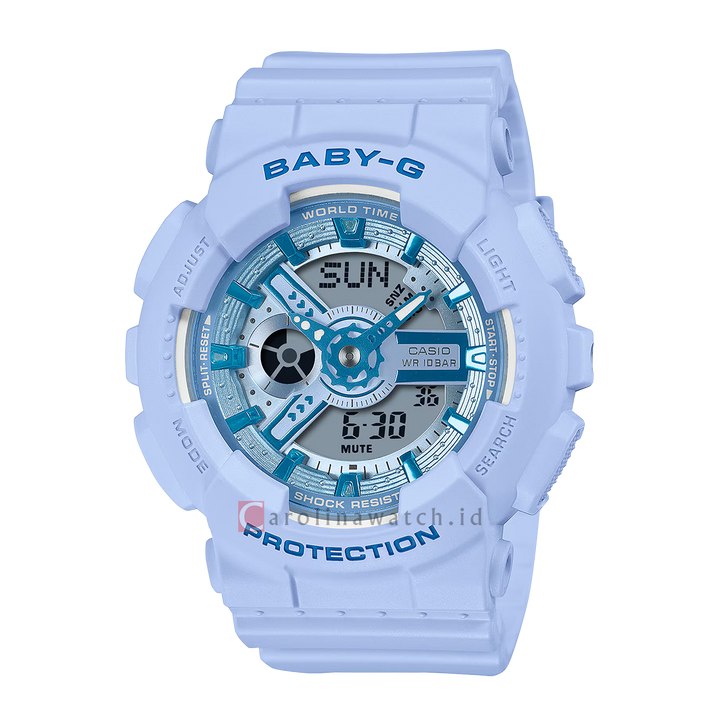 Jam Tangan Casio Baby-G BA-110YK-2A Women Inspired Digital Analog Dial Blue Resin Band (JDM)