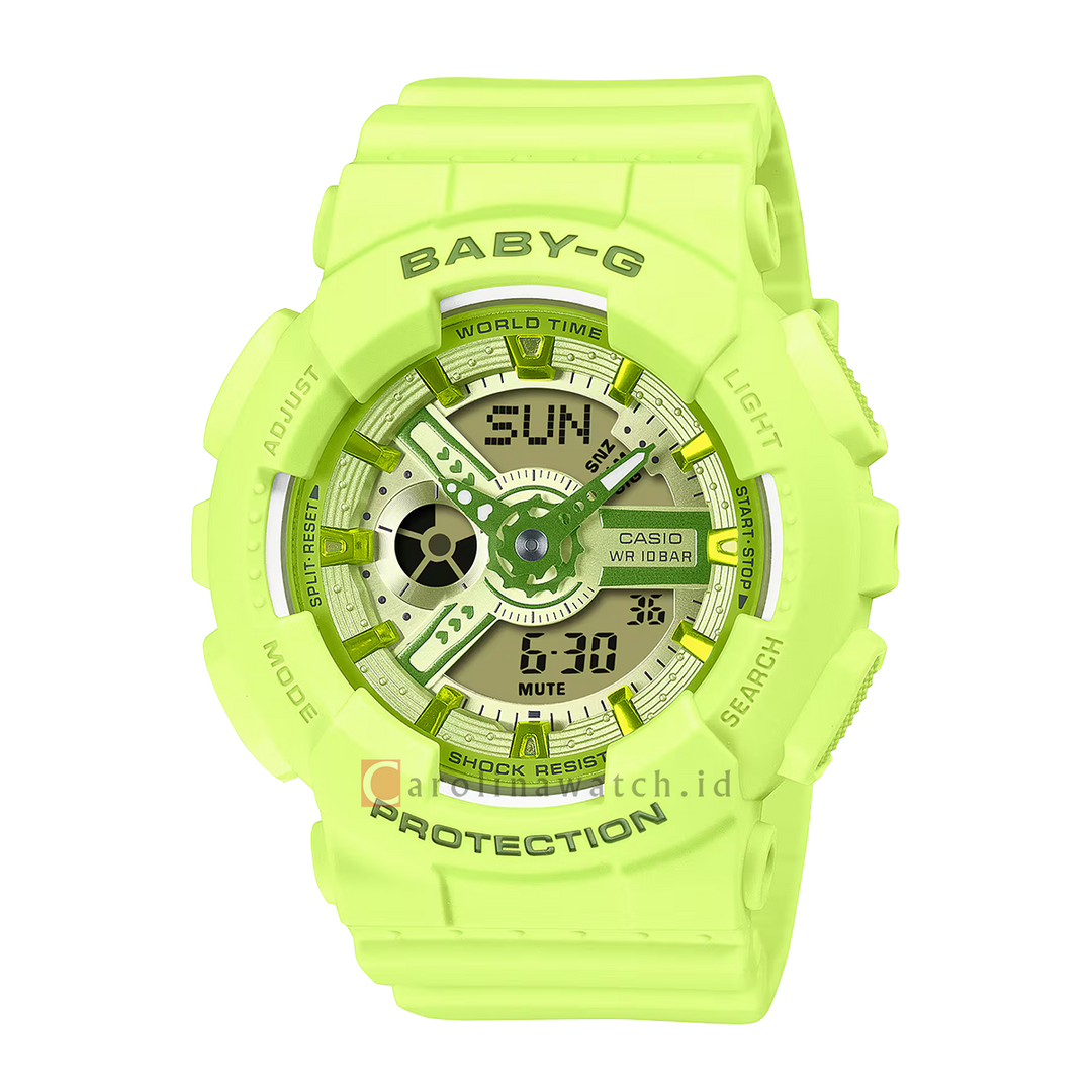 Jam Tangan Casio Baby-G BA-110YK-3A Women Inspired Digital Analog Dial Green Resin Band (JDM)