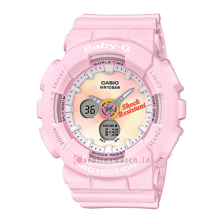 Jam Tangan Casio Baby-G BA-120TG-4A Women Pink Digital Analog Dial Pink Rubber Strap