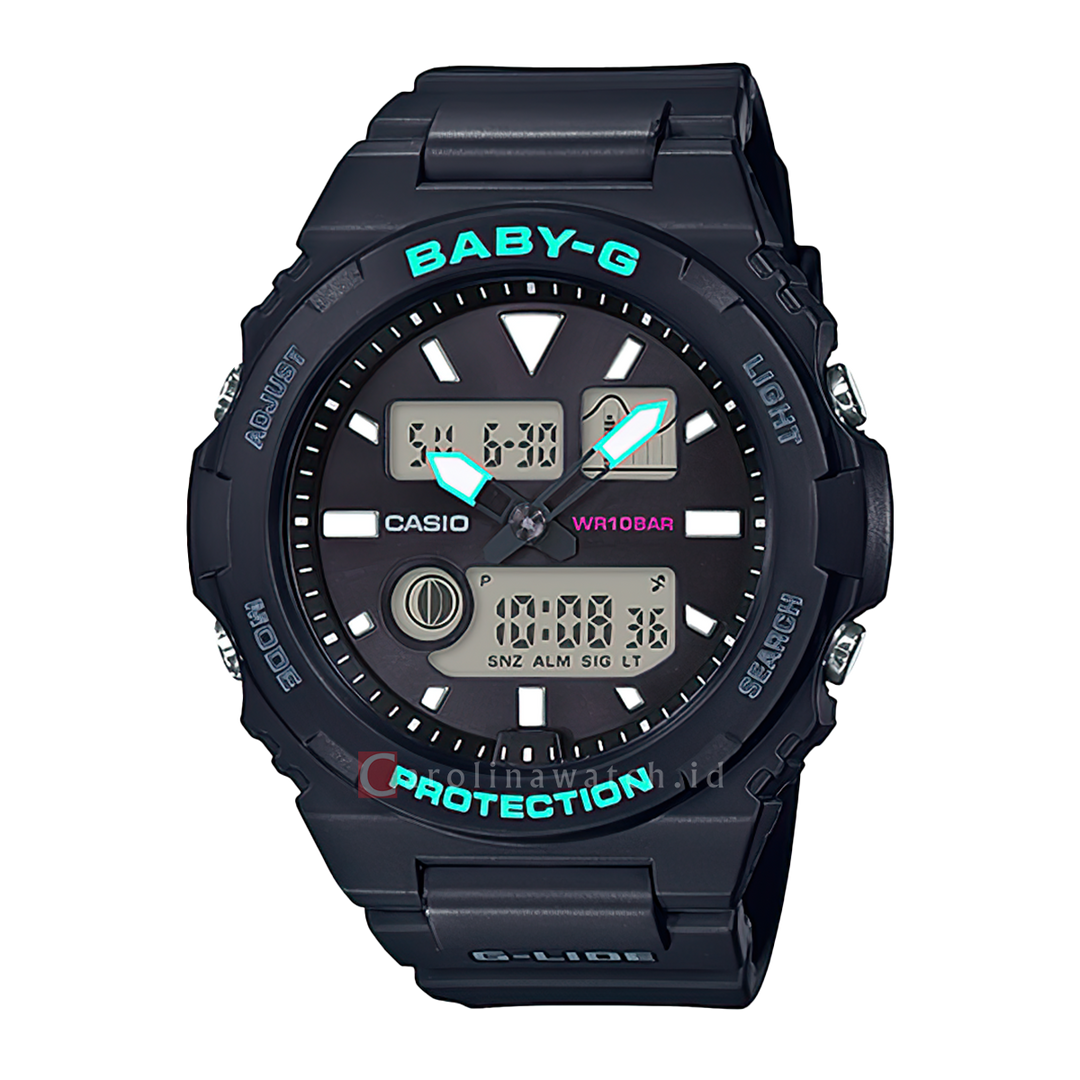 Jam Tangan Casio Baby-G BAX-100-1A G-Lide Sports Model Women Black Dial Black Resin Band