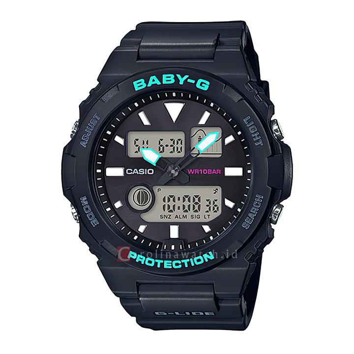 Jam Tangan Casio Baby-G BAX-100-1A G-Lide Sports Model Women Black Dial Black Resin Band