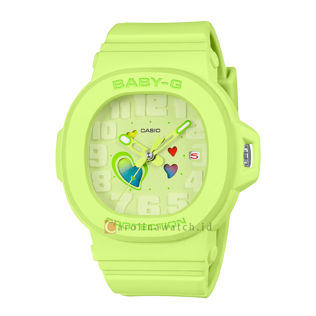 Jam Tangan Casio Baby-G Playful Hearts Series BGA-10-3A Women Green Dial Green Resin Band