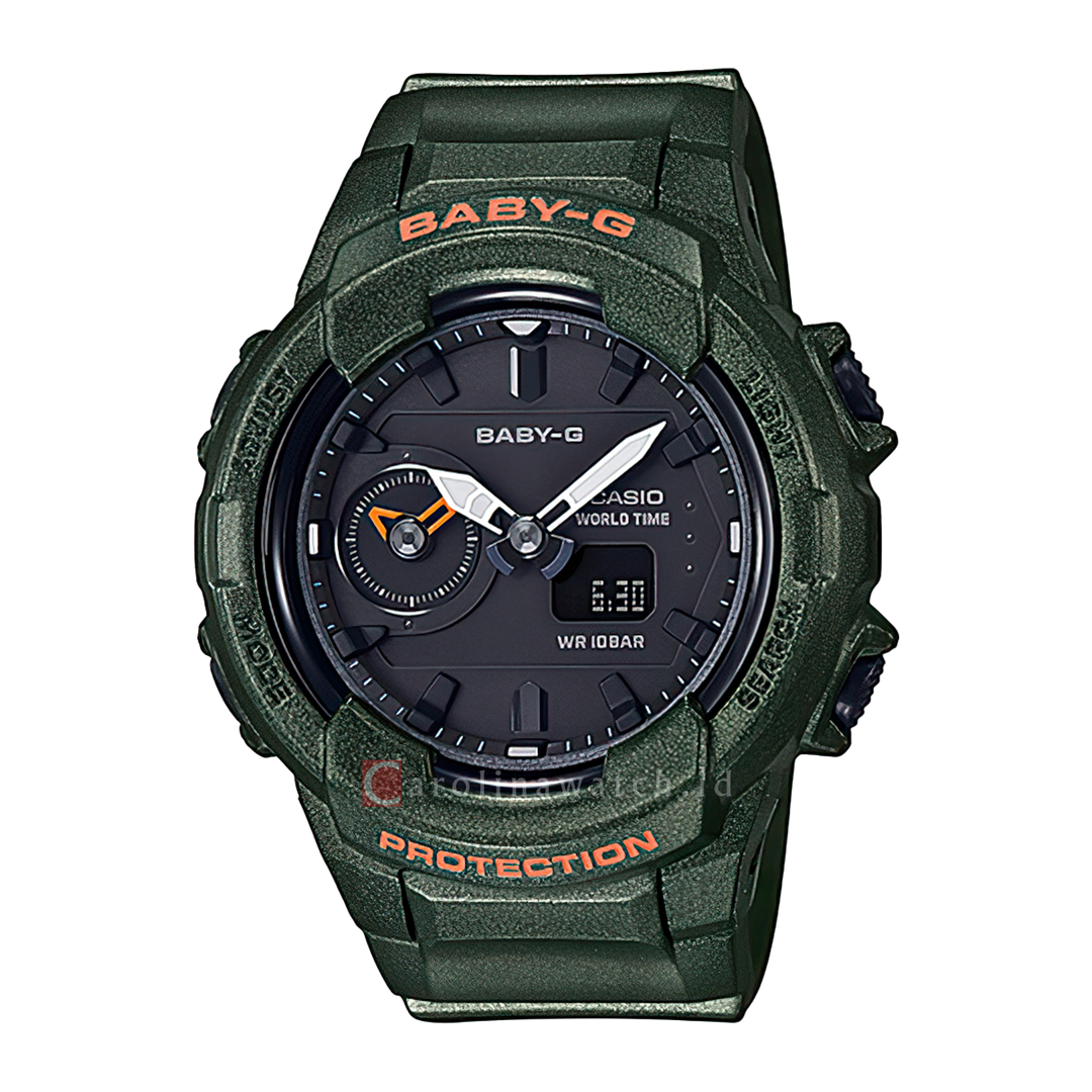 Jam Tangan Casio Baby-G BGA-230S-3A Women Black Dial Army Green Resin Band