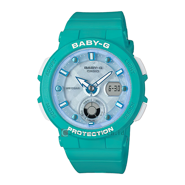 Jam Tangan Casio Baby-G BGA-250-2A The Beach Travelers Series Light Purple Dial Pine Green Resin Band