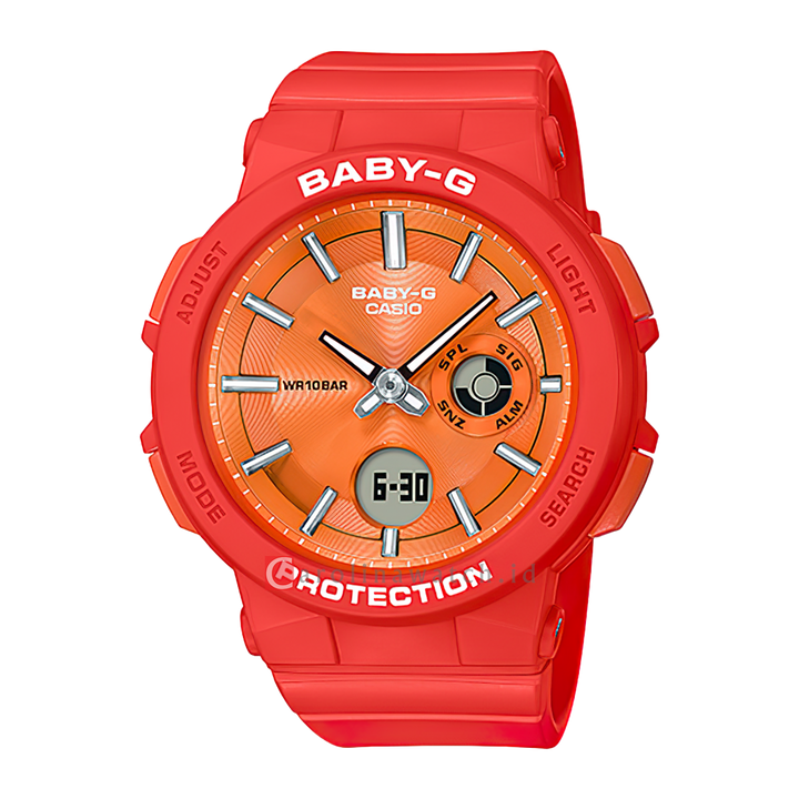 Jam Tangan Casio Baby-G NEON ILLUMINATOR BGA-255-4A Women Orange Dial Red Resin Band