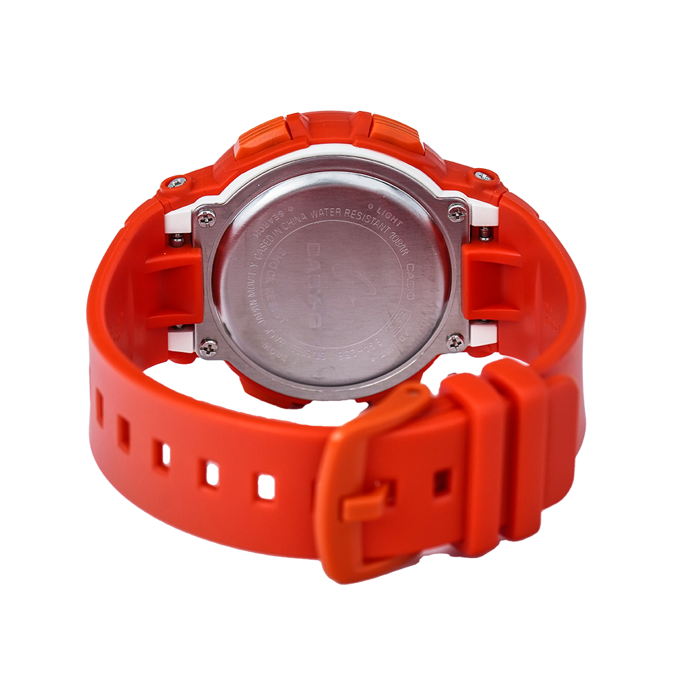 Jam Tangan Casio Baby-G NEON ILLUMINATOR BGA-255-4A Women Orange Dial Red Resin Band