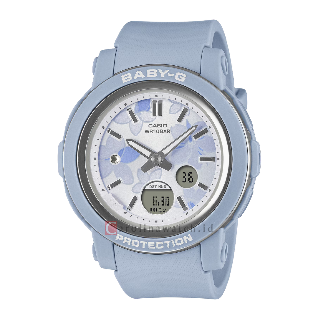 Jam Tangan Casio Baby-G BGA-290FL-2A Women Elegant Flower Design Dial Light Blue Resin Band