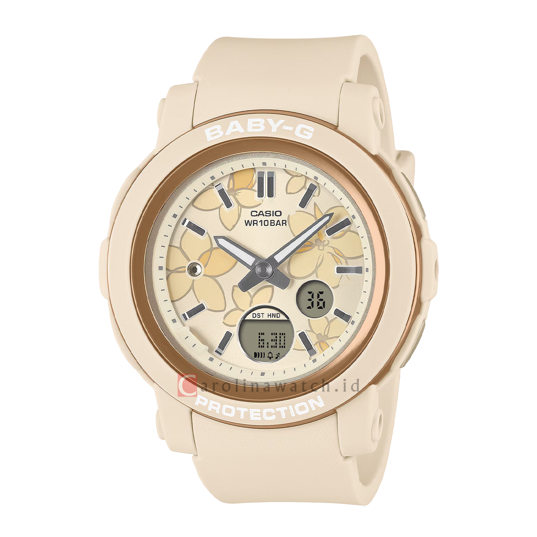 Jam Tangan Casio Baby-G BGA-290FL-4A Women Elegant Flower Design Dial Cream Resin Band