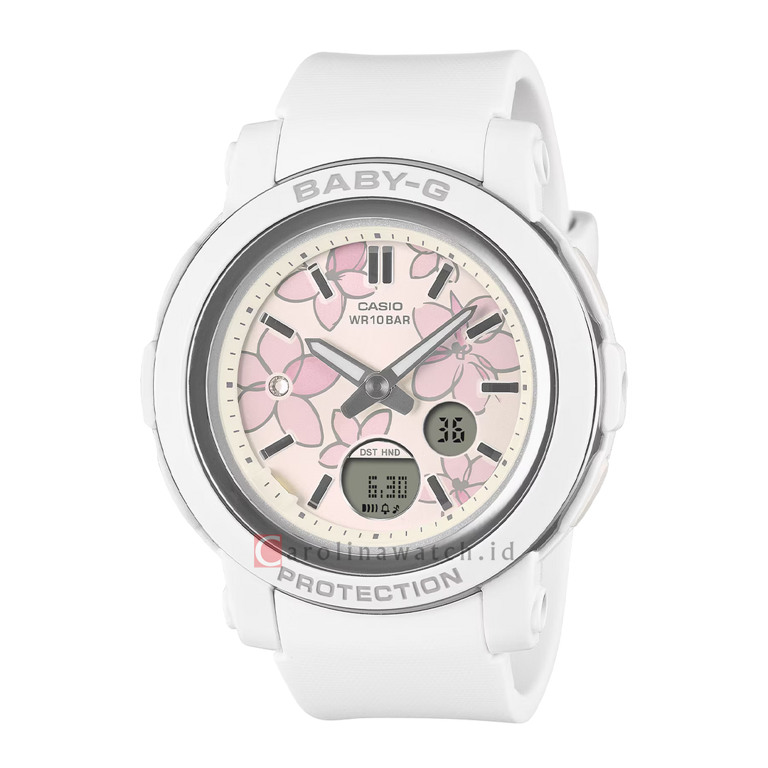 Jam Tangan Casio Baby-G BGA-290FL-7A Women Elegant Flower Design Dial White Resin Band