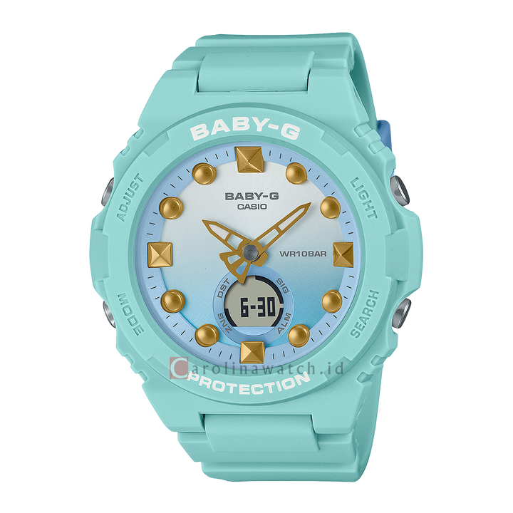 Jam Tangan Casio Baby-G BGA-320-3A Women Playful Beach Collection Light Blue Dial Turquoise Lagoon Resin Band