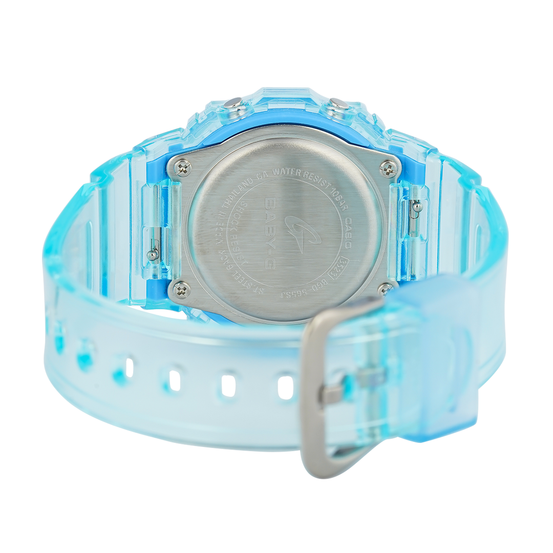 Jam Tangan CASIO BABY-G BGD-565SJ-2D Women The Classic Digital Dial Blue Translucent Clear Resin Band