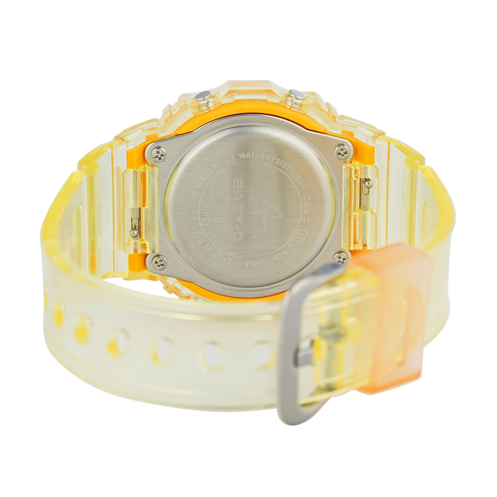 Jam Tangan CASIO BABY-G BGD-565SJ-9D Women The Classic Digital Dial Yellow Translucent Clear Resin Band