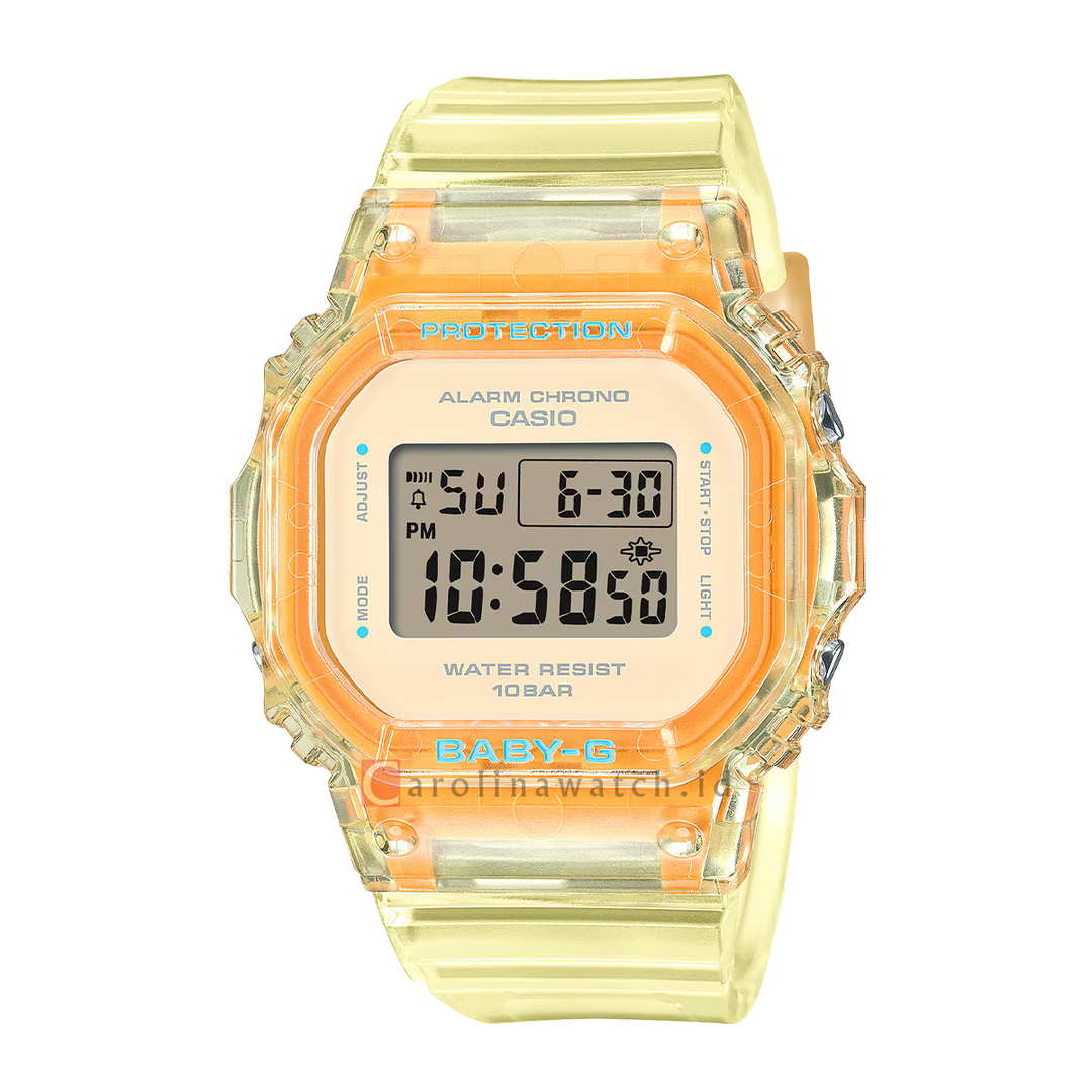 Jam Tangan CASIO BABY-G BGD-565SJ-9D Women The Classic Digital Dial Yellow Translucent Clear Resin Band