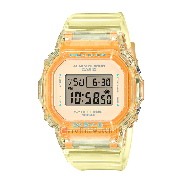 Jam Tangan CASIO BABY-G BGD-565SJ-9D Women The Classic Digital Dial Yellow Translucent Clear Resin Band