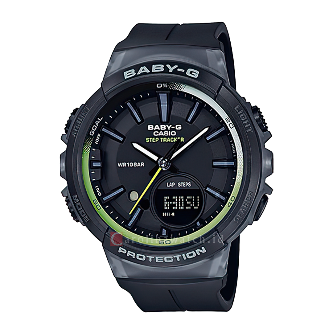 Jam Tangan Casio Baby G BGS 100 1A Step Tracker Women Black Dial Black Carolina Watch