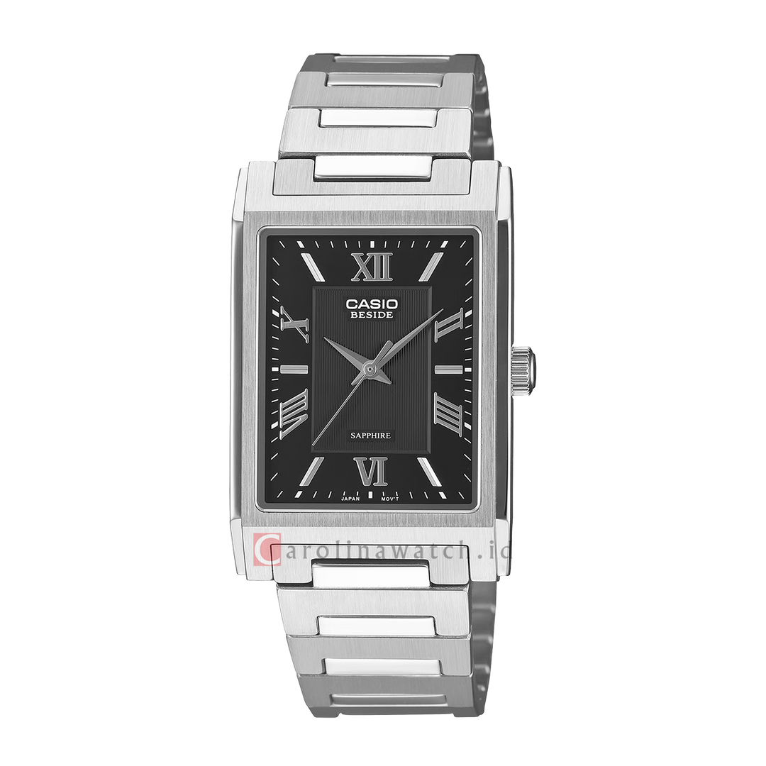 Jam Tangan Casio General BMS-105D-1A Men Black Dial Stainless Steel Band
