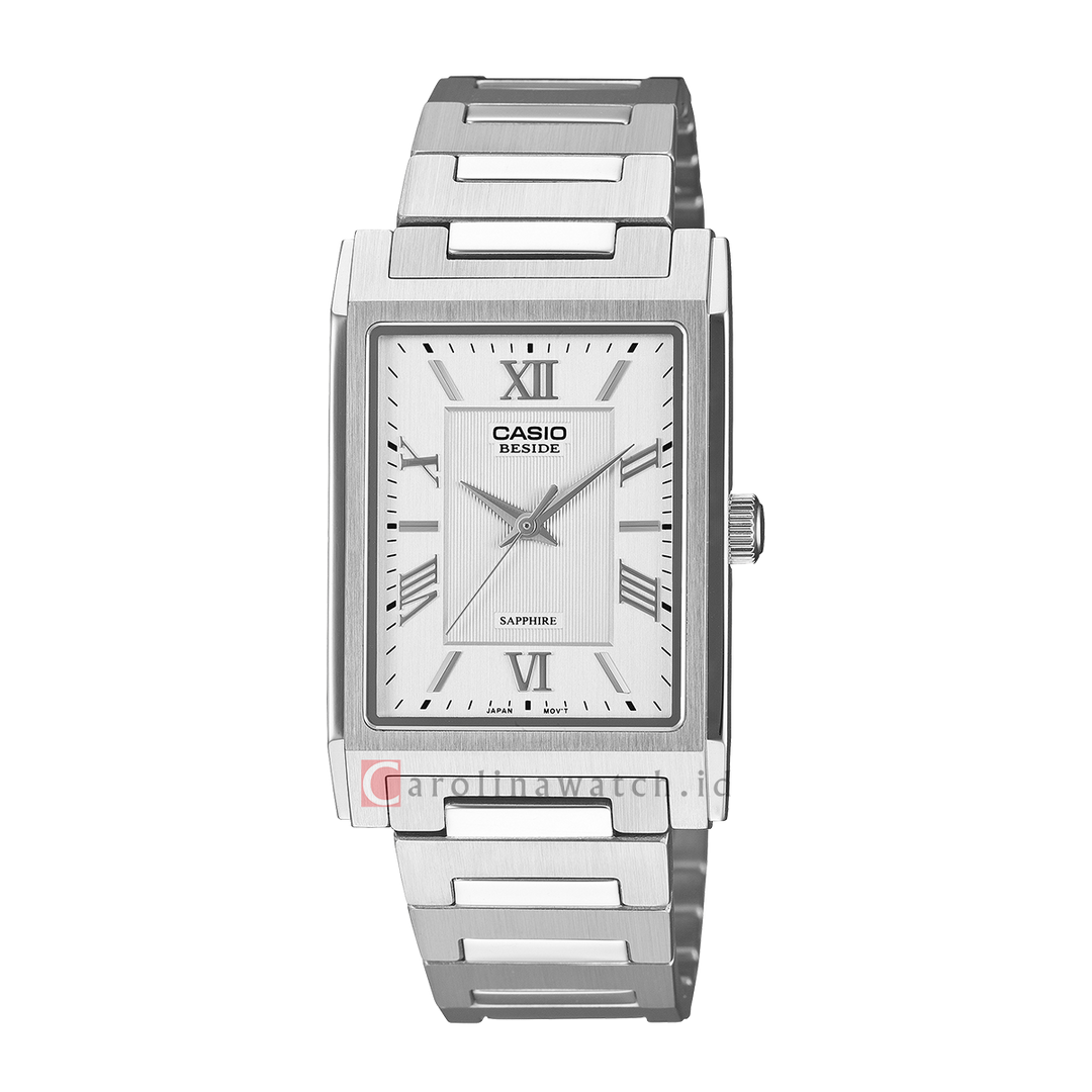 Jam Tangan Casio General BMS-105D-7A Men Silver White Dial Stainless Steel Band