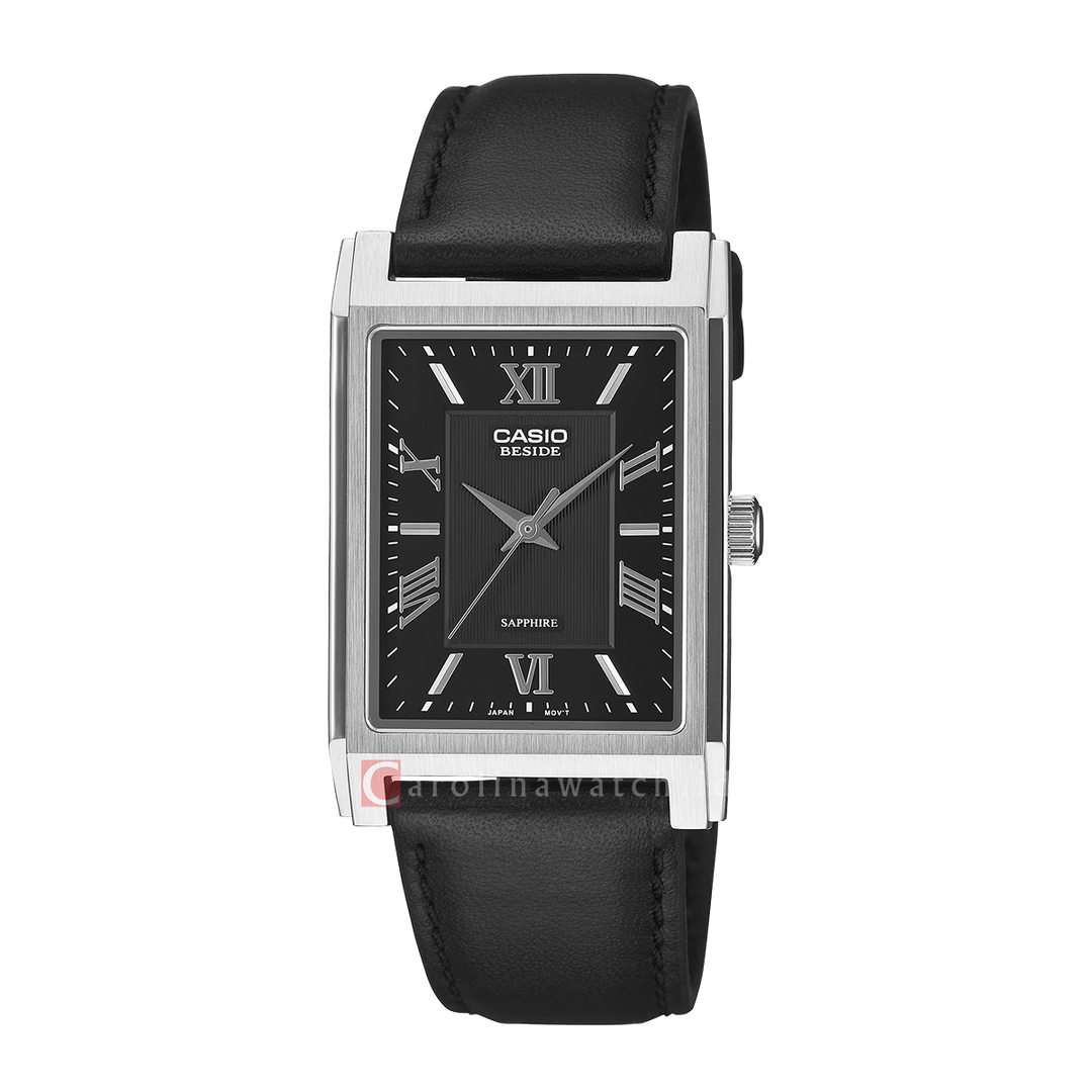 Jam Tangan Casio General BMS-105L-1A Men Black Dial Black Leather Band