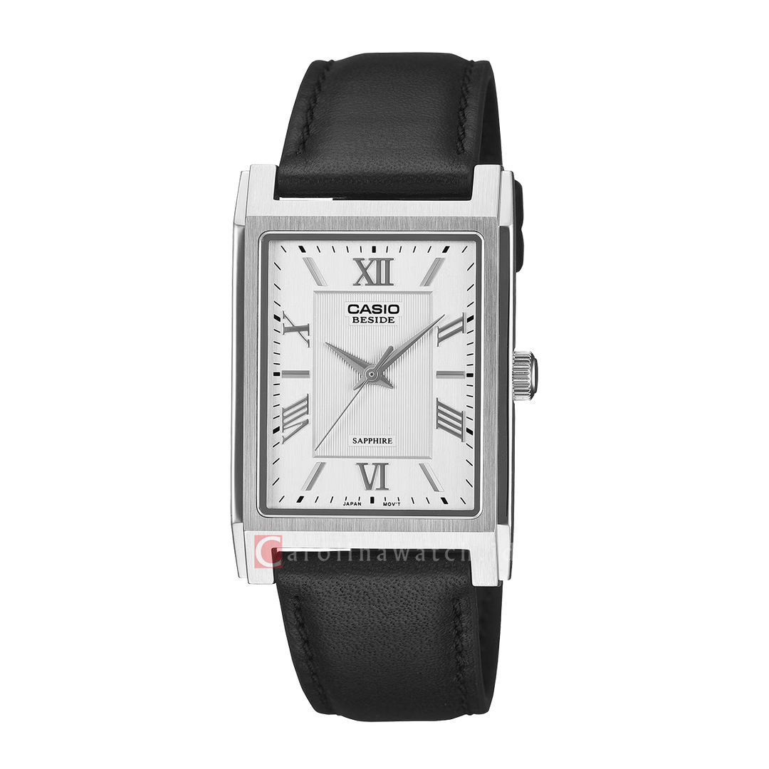 Jam Tangan Casio General BMS-105L-7A Men White Dial Black Leather Band