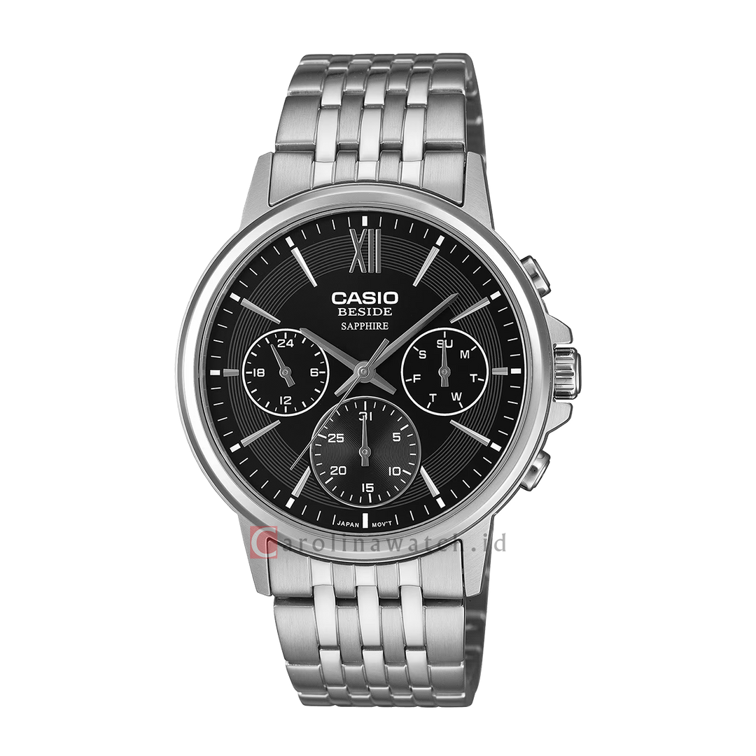 Jam Tangan Casio Chronograph BMS-300D-1A Men Black Dial Stainless Steel Band